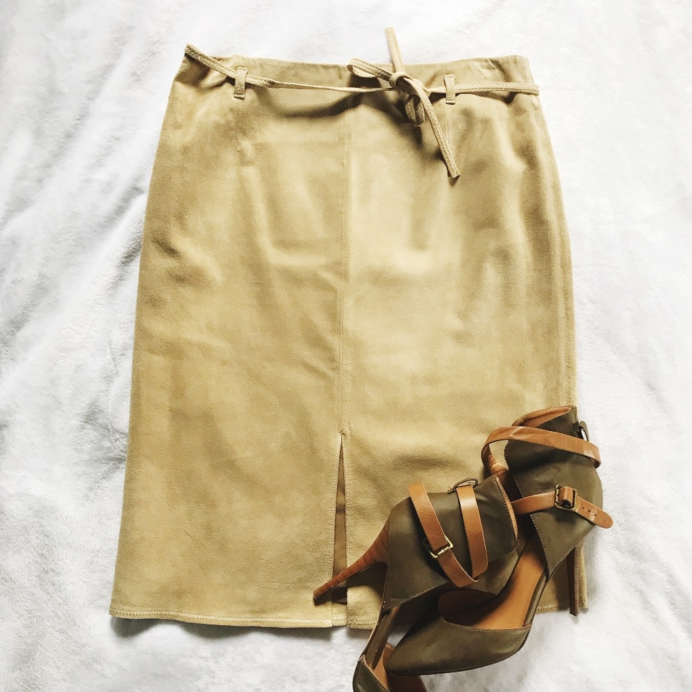 Ann Taylor Loft Camel Colored Suede Pencil Skirt